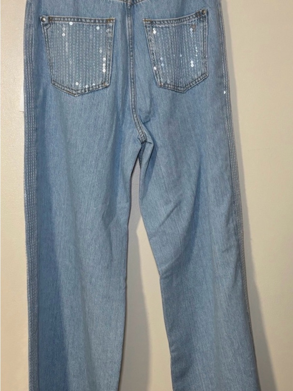 Pilcro anthropologie Light Blue Sequin Wide-Leg Jeans, size 26 , tags attached - Picture 6 of 8